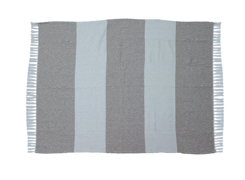 Ambrosia 130 x 160 cm 400GSM Cotton Throw Blanket Beige Striped Herringbone Pattern, Cozy Boho Decorative Woven Fringe Blanket for Sofa Couch Bed and Travel - Image 3